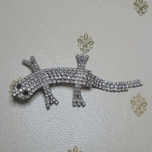 Vintage Silver Rhinestone Lizard Brooch
